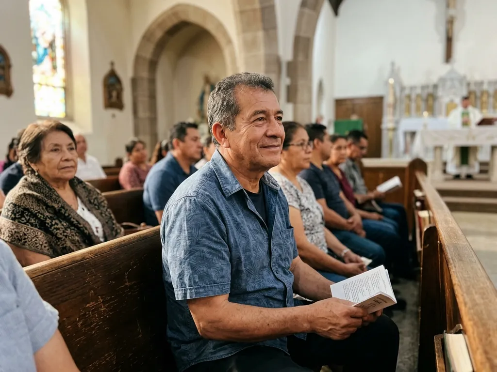Um homem ouve com atenção a Missa de domingo